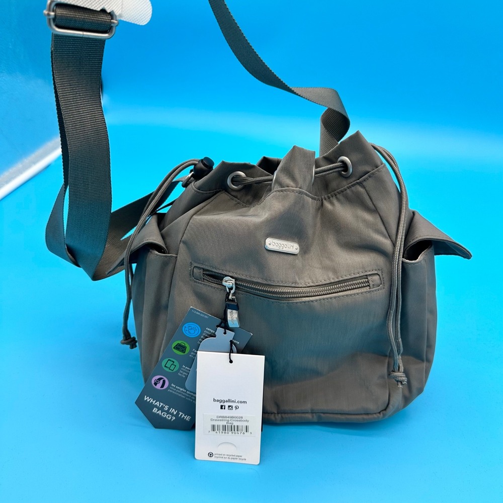 Baggallini Drawstring Crossbody Bag Grey Nylon Adjustable Strap DRB849B0028‎ NWT